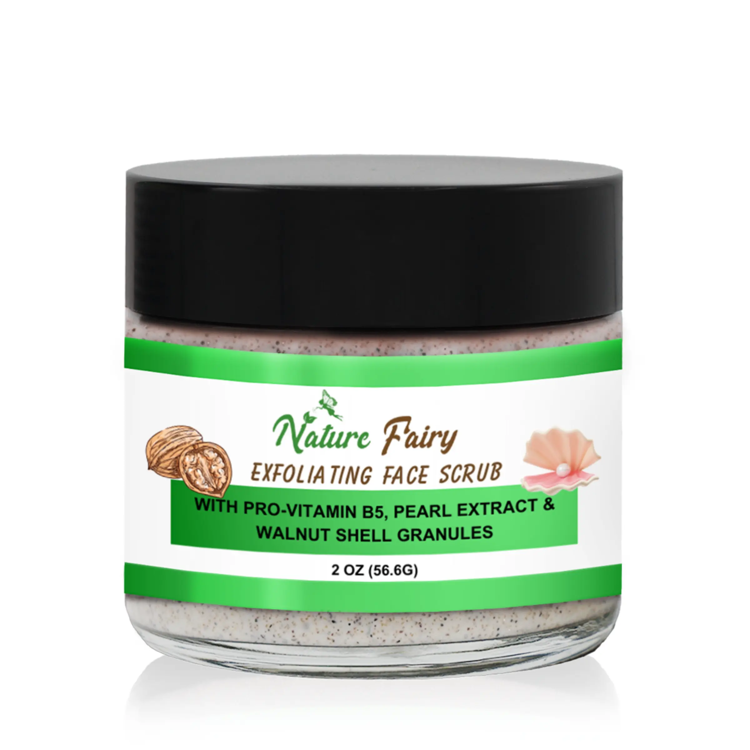 Nature Fairy Creamy Face Scrub with Pro-Vitamin B5, Pearl Extract & Walnut Shell Granules - Gentle Exfoliation, Vegan, Cruelty-Free, Eco-Conscious Formula