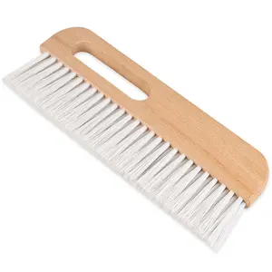 Brush with Wood Handle, Multi-Purpose Wallpaper Smoothing Tool for Tile Grout Scrubbing, Masonry and Paste Application