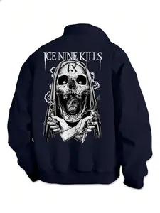 Men's Spring Fall Dark Gothic Baseball Jacket, Classic Collar Zipper Closure, Loose Fit, Inner Layered Tee or Overlap Style