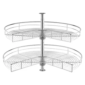 VEVOR 31.5 Kidney Shaped Chrome Corner Organizer, 360 Rotatble Kitchen Base Cabinet Blind Corner, 2 Tier Height Adjustable Storage Rack, Carbon Steel Lazy Susan Replacement Shelf for Cabinet Corner