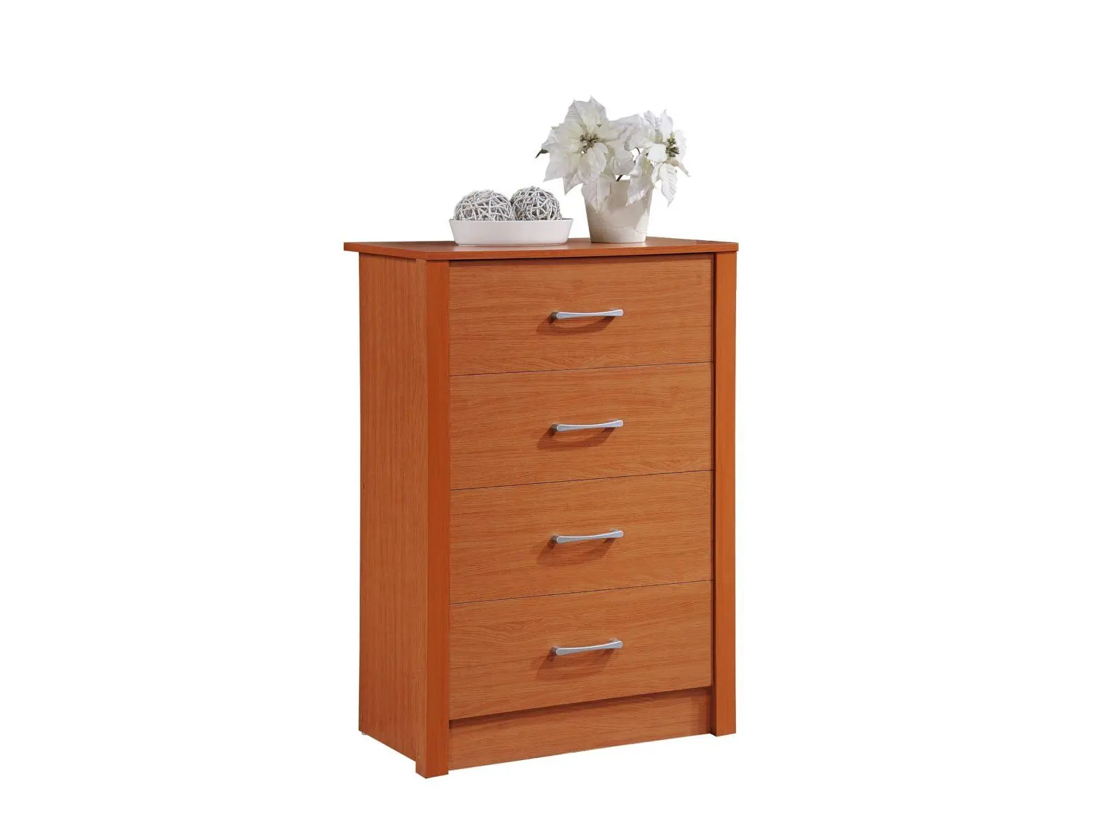 Hodedah HI413DR Wood 4-Drawer Chest with Metal Glides, Cherry Finish Indoor Cabinet Furniture
