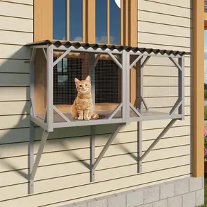 ROXGOX Cat Catio, Cat Window Perch for Large Indoor Cats - for Sunbathing, Napping & Overlooking, Wooden Cat Window Hammock for Safely Enjoying The Outdoor Sights Scents and Sounds   WL RR