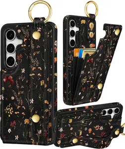 Petitian for Samsung Galaxy Case with Wallet - Women Girls Cute Girly Aesthetic Unique Design with Leather Credit Card Holder Cardholder Stand Wristband, Grow Flower