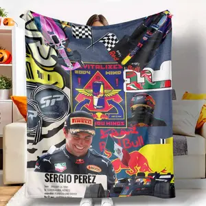 Formula Racing Flannel Blanket, Sergio Perez Racing Car Print Pattern, Lightweight, Soft, Warm, AntiPilling, Suitable for Watching Sports Events, Race Fans Collection, Living Room Decoration, Bedroom, Travel.