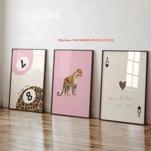 3-Piece Set, Pink Leopard Print, Cheetah Animal Canvas Art How Lucky Are We? Lucky No. 8 Cheetah Poster Perfect for Modern Living Rooms, Bedrooms, and Home Decor Canvas Print, 2D Frameless