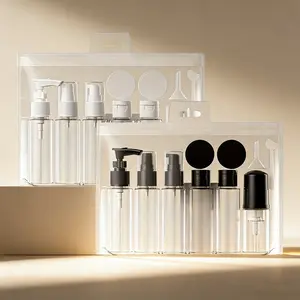 11-Piece & Travel Portable Plastic Bottles Set, Organiser, Cosmetic Spray Bottle, Shampoo Shower Gel Foam Bottle, Lotion Cream Jar, Container