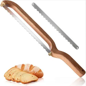 Wooden Bow-Shaped Bread Knife, Stainless Steel Serrated Bread Cutter, Bow-Shaped Design for Easy and Even Slicing, Suitable for Homemade Bread, Bagels, Baguettes
