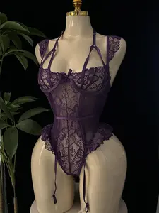 Women's Sexy Lace Bodysuit Lingerie, Tight Fit Costume Design, Seductive & Passionate, Easy off Nightwear, Ideal for Romantic Nights, Floral Lace Bodysuit