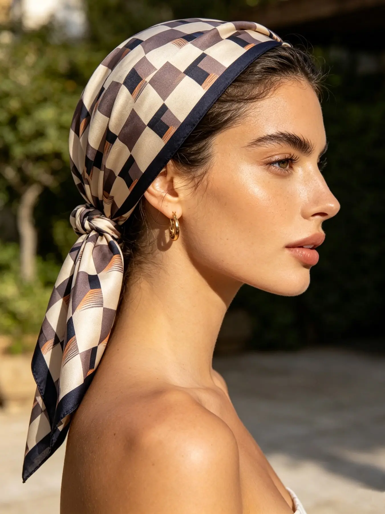 Women's Plaid Decorative Headscarf, Ideal for Daily Wear, Perfect for Box Packaging Decoration, Elegant Scarf Accessory, Checkered Scarf, Boho Style Scarf