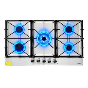 【Father's Day】VEVOR 36 inch Gas Cooktop 5 Burners Gas Stove Top, Max 38300BTU Built-in Stainless Steel Stove Top LPG/NG Convertible Dual Fuel Cooktop Stoves with SABAF Dual-Ring Burner for Kitchen Apartment Rvs