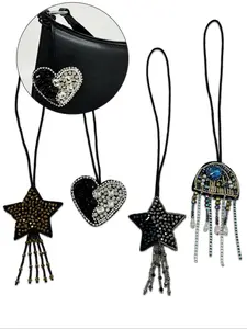 Handmade Beaded Tassel Star Bag Charm, High-End Simple Versatile Bag Decoration, Heart Rhinestone Bag Pendant, DIY Craft Accessory