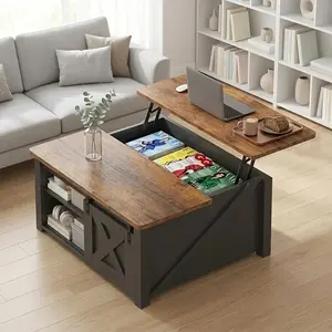 Coffee Table, Lift Top Center Table with Storage, Square Living Room Tables with Adjustable Shelves, Wooden Center Coffee Table with Hidden Storage Compartment