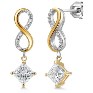 2.06 Cttw IGI Certified Lab Grown Diamond in 925 Silver and 10K Yellow Gold Earrings for Women | Princess Center Diamond 1.00 Ct | E-F Color | VS1-VS2 Clarity