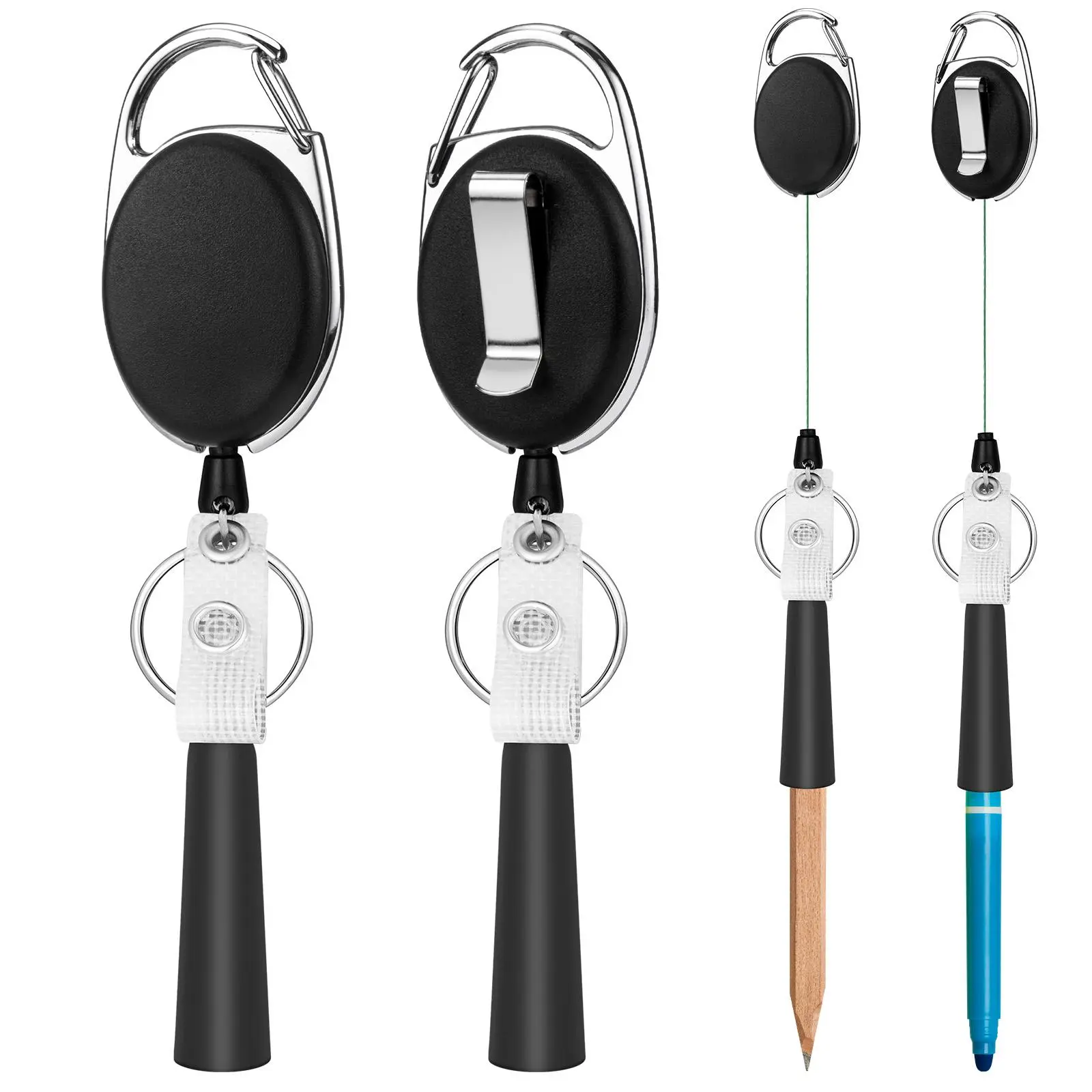Retractable Pen Holder with Cord, Marker Pen Holder, 2/4 Counts Elastic Silicone Retractable Pencil Holder, Ideal for Carpenters, Nurses, Mechanics, Architects, Office Workers, Work Accessories, Penholder