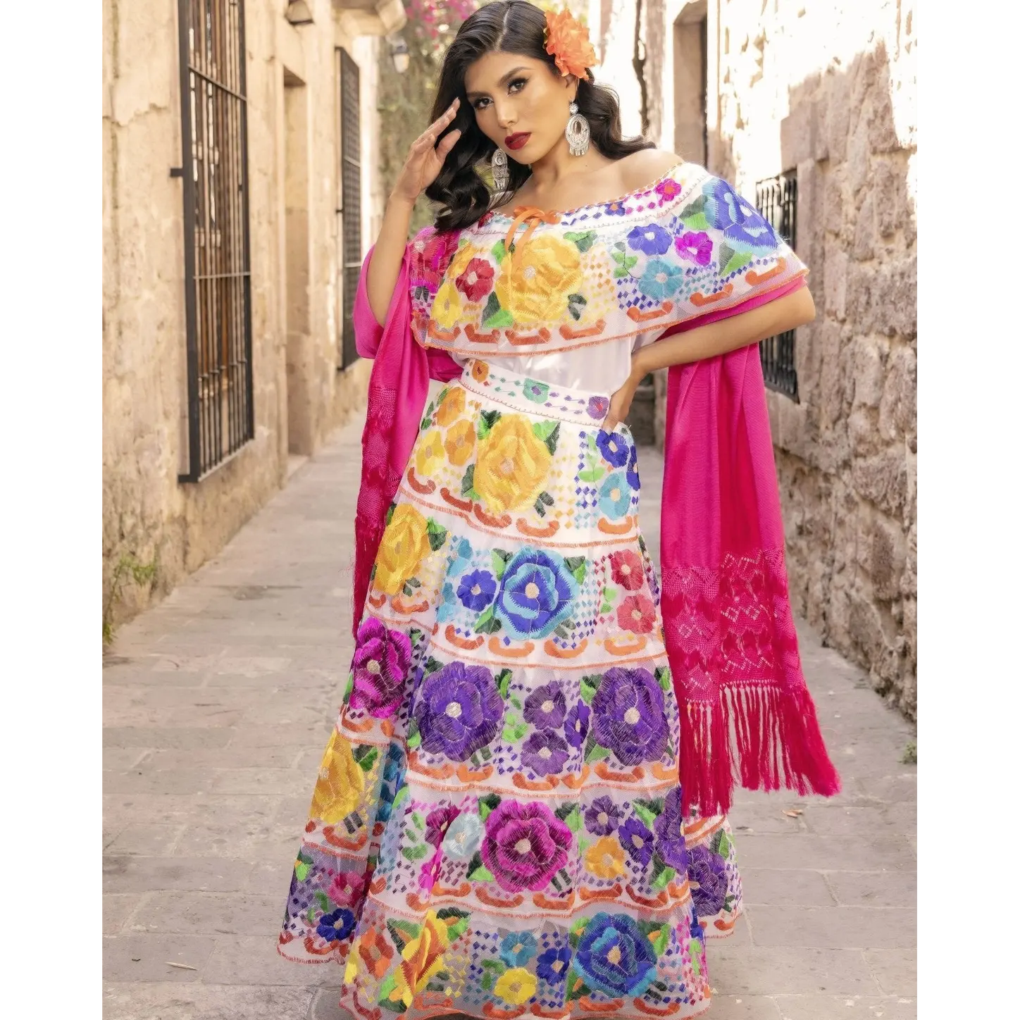 Chiapaneco Ruedo Sencillo Floral Dress