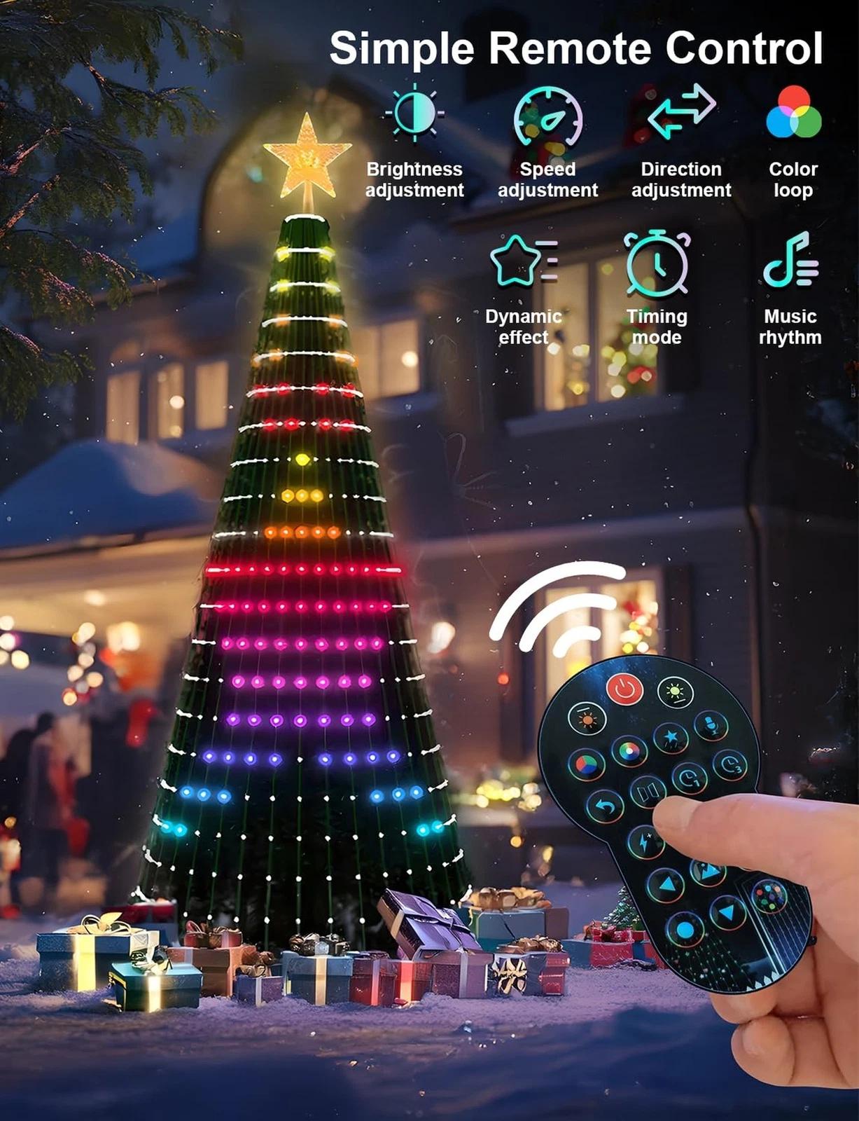 6.9FT Christmas Tree Lights 400LEDs Bluetooth App Control RGB Music Sync Multi-Color Flashing Holiday Decor Christmas Lighting
