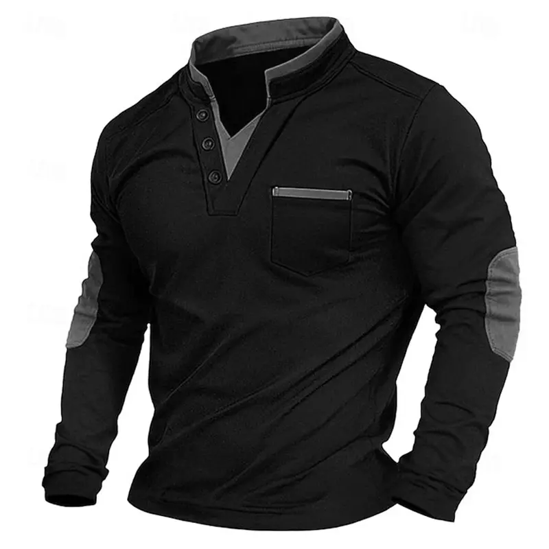 Men's Spring Autumn Winter Versatile Turtleneck Grey Elbow Details, Fake Two Piece Design Knitted Design Layered Classic Golf Shirt Fashion Sports Jacket Business Casual Party Vacation Travel Men's Top, POLO Shirt