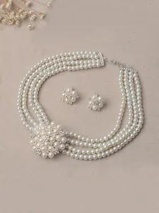 Elegant Faux Pearl & Rhinestone Decorated Jewelry Set, Including Necklace & Earrings, Fashion Jewelry for Party, Trendy All-match & Exquisite Jewelry for Birthday Gift