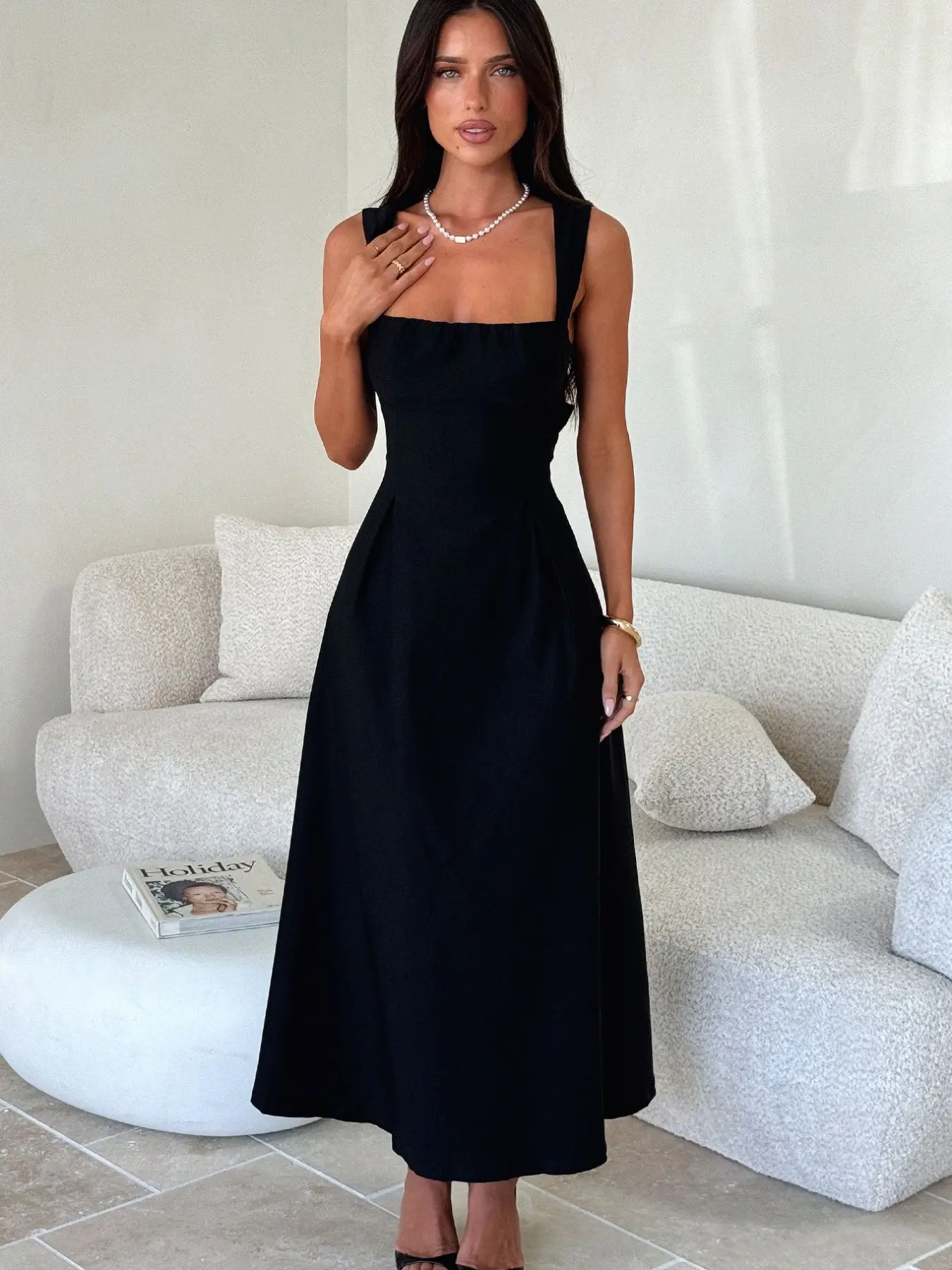 Elegant Vintage Square Neck Back Tie Strap Dress, Sleeveless Fitted Midi Dress, Casual Plain Style Day Evening, Women's Fashion Clothing, Casual Wear, Womenswear - TikTok Shop Elegant Vintage Square Neck Back Tie Strap Dress, Sleeveless Fitted Midi Dress, Casual Plain Style Day Evening, Women's Fashion Clothing, Casual Wear, Womenswear - TikTok Shop