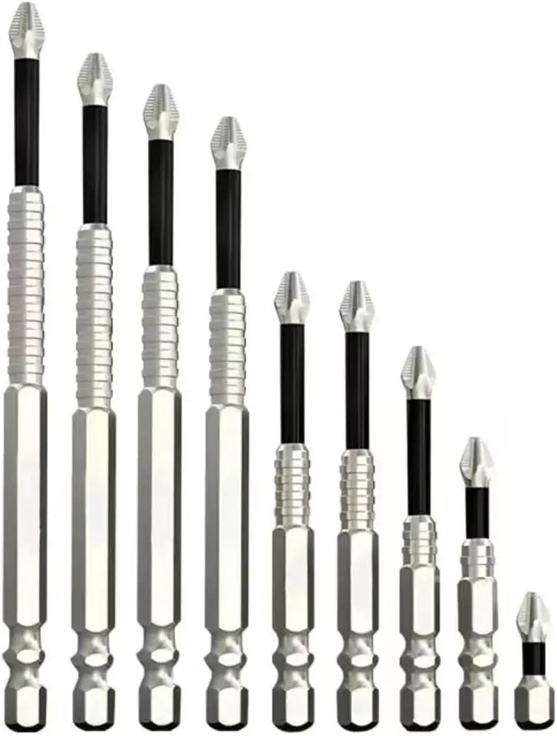 9PCS High-Magnetic Screwdriver Drill Bit Set - Premium Universal, Anti-Slip, Anti-Shock Impact Driver Bits (2 Sets 6 Different Sizes:25, 50, 65, 70, 90, 150Mm) for Home DIY, Automotive Repair