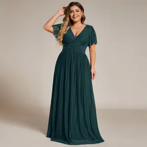 Ever-Pretty【Plus size】 curvy dress ,Fall dress,homecoming dress, V-Neck Glittery Short Sleeves ,Ruffled Hem casual dress, Formal Evening Dress with Empire Waist ,Bandage Dress,Womenswear 11961
