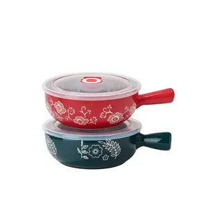 Bohemian Style Deep Bowl with Lid, Thick Insulated Anti-Break Design, Baking Tray for Turkey and Vegetables, Durable Cookware