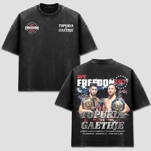 UFC Freedom 250 T-Shirt, Topuria vs Gaethje Tee, World Lightweight Championship Top, MMA Event Merch, Gold Belt Graphic Apparel, Washington DC Retro Shirt, USA Flag Combat Fan Wear, Men Women Short Sleeve Heavyweight Oversized Black Vintage Acid Wash