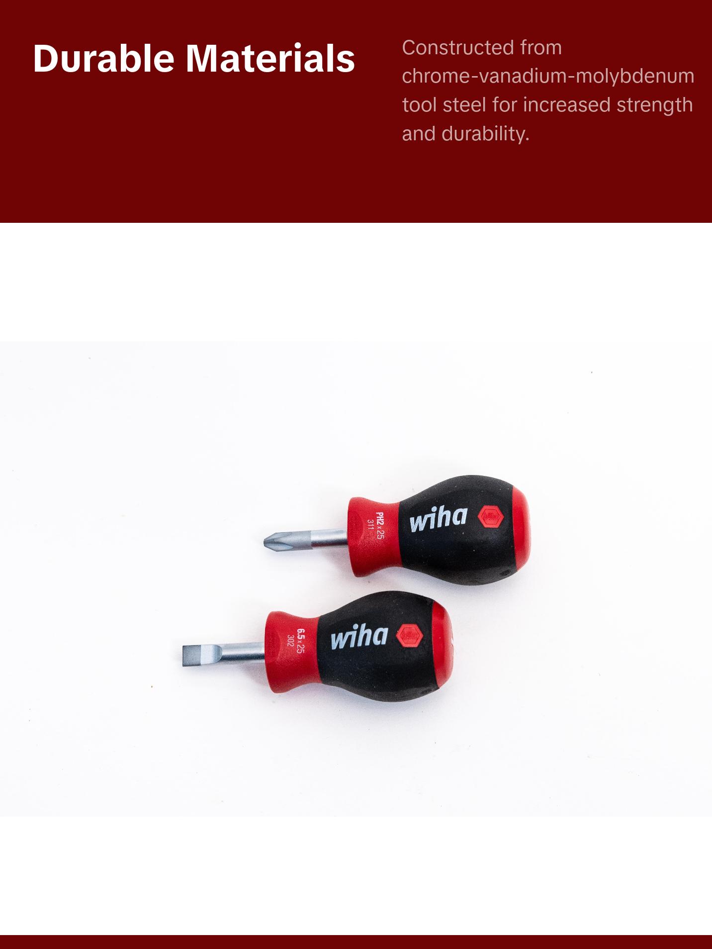 Wiha Tools 31191 SoftFinish Stubby Slotted 6.5mm/Phillips #2 Screwdrivers, 2 Pc. Set