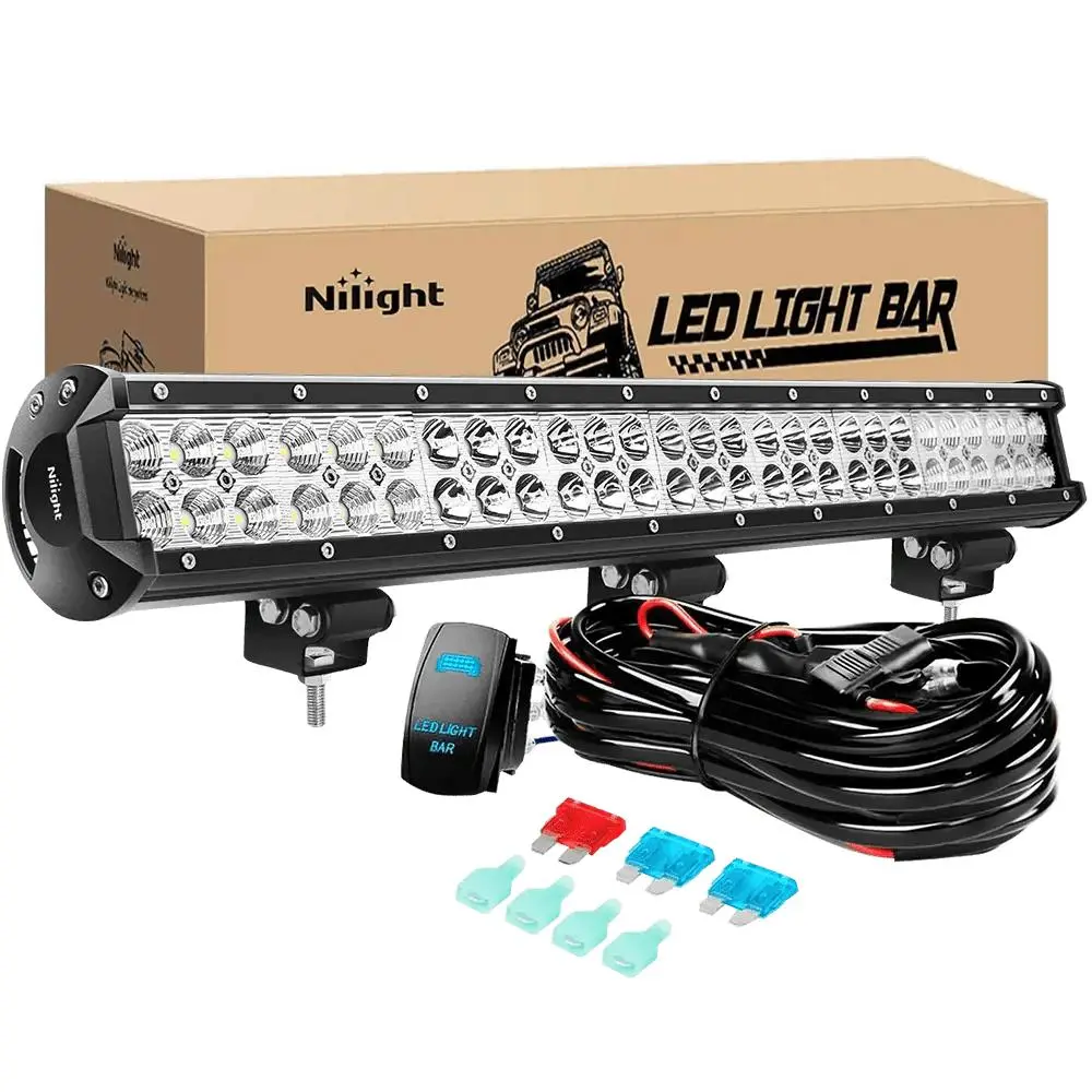 Nilight 25-Inch 162W High-Power Aluminum Double Row Flood-Spot LED Light Bar, 12ft Wiring Harness, 5-Pin Switch, Mountable Automotive Work Light