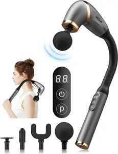 Massage Gun with Upgraded Extended Handle, Back Massager for Pain Relief Deep Tissue with LCD Screen, Massage Gun Deep Tissue with 4 Massage Heads, Percussion Massage Gun with 3 Modes & 6 Speed Levels