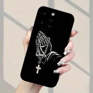 A New Popular Phone Case Featuring a Design of Praying Hands with a Rosary And Cross, Made from Shockproof TPU Material, Compatible with Various for iphone Models Including 7, 8, 11, 12, 13, 14, 15, 16, E, Pro, 16 Plus, 16 Pro Max, X, Xs Max, Xr, Se, And