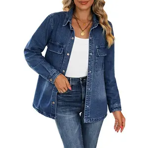 luvamia Jean Jackets for Women Fashion Oversized Button Down Denim Jacket Western Fall Shacket Jacket with Pockets