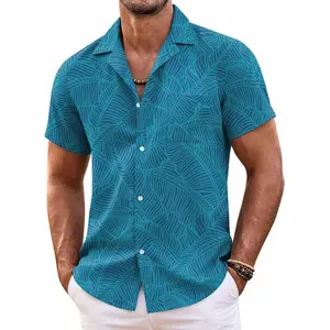 Mens Hawaiian Short Sleeve Floral Button Down Camp Collar Shirt - Tropical Summer Beach Aloha Shirt