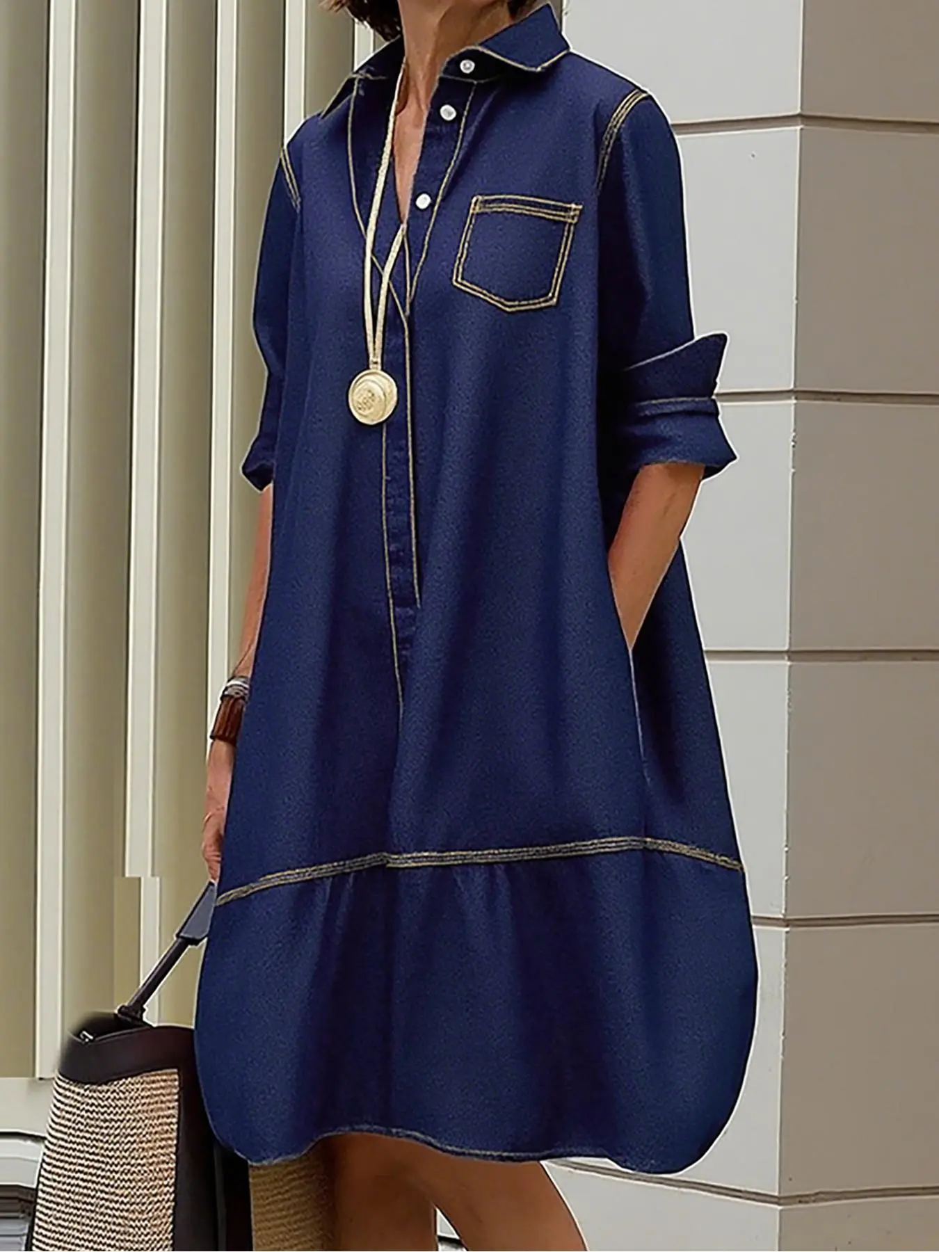 knee length dresses for ladies Tina's Knee Length Shirt Dress with Tie Up Belt Detail