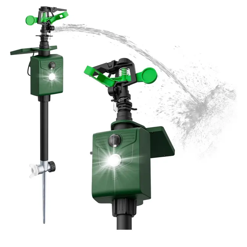 Solar Motion Sensor Deer Repellent Sprinkler Animal Deterrent Solar Cat Repeller with Motion Activated Sprinklers for Animal 2 Packs Flashing Lights Dog Racoon Squirrel for Lawn Garden Farmland