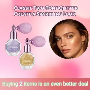 Shimmering Makeup Highlighter Spray Powder - 50ml Cosmetic, Highly Pigmented Waterproof Glitter Makeup Mist for All Face, Body, Hair, 2 Shades (Gold, Purple) - Glamorous Glow for Everyday Outfits, Festive Parties,summervibes