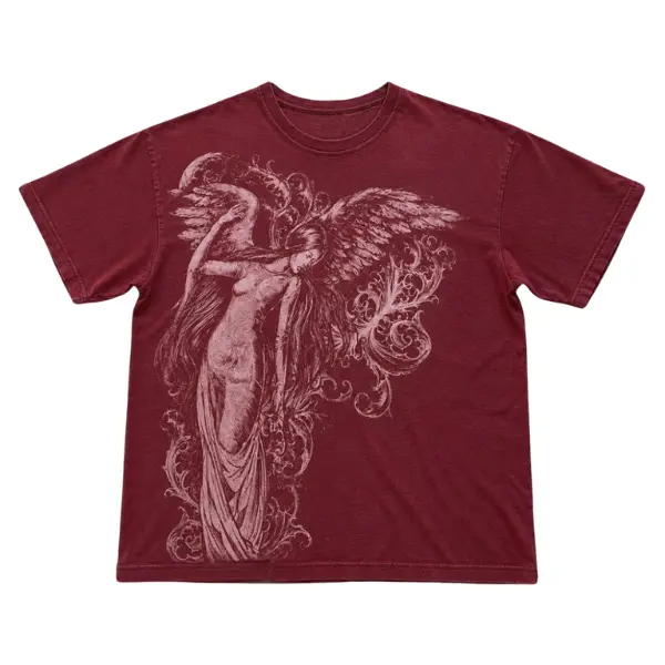 Gothic Angel Graphic Tee Antique Cherry Red Unisex Gildan, Y2k T-shirt, Gifts For Him, Gifts For Her, Vintage Graphic Tee, Unisex Vintage Graphic Tees Gothic Grunge Y2k Emo Scene Amity Affliction Style Clothes Men Women Streetwear
