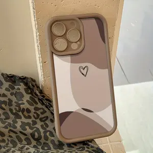 A High Bamboo Brown Colorful Heart Pattern TPU Case for iPhone 17 Pro Max 16 16e 15 14 Plus 13 12 Mini 11 Air X XS Straight Edge Drop-Resistant Rugged Durable Cover Shell Gift 2D printing