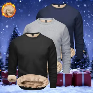 3-piece men’s solid color crew neck warm shirt, autumn and winter casual long-sleeve top, casual warm style, featuring windproof fabric filled with imitation lamb cashmere inside, everyday men’s clothing, heated apparel, men’s gifts, boyfriend gifts thick