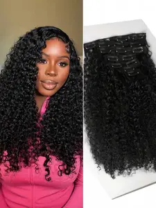 20 Inch Kinky Cury Clip-In Hair Extensions, 140g Dual Braided Curly Wave Clips, Synthetic Hair Extensions & Accessories for Women