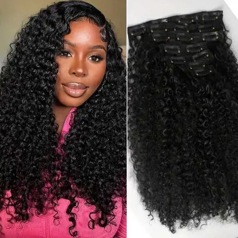 20 Inch Kinky Cury Clip-In Hair Extensions, 140g Dual Braided Curly Wave Clips, Synthetic Wavy Curly Hair Extensions & Accessories for Women, Synthetic Hair Pieces