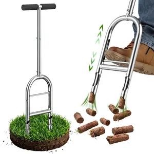Manual Lawn Aerator with Patented Step-to-Eject System - Heavy-Duty Steel Core Aerator Tool for Clog-Free Soil Plugging, Easy DIY Yard Care for Greener Grass