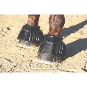 Professional's Choice Rubber Open Bell Boots - Ribbed Overreach Protection with Rolled Collar & Double Hook-and-Loop Black / Medium