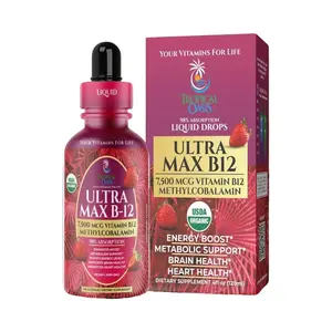 USDA Organic Ultra Max B12 by Tropical Oasis | Max 98% Absorption Rate | Promotes Energy | Vegan, Non-GMO, Strawberry Flavor - 4oz Healthcare Supplement