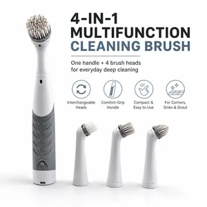 Electric Grout Cleaning Brush with 3 Replacement Heads, Waterproof Battery Powered Scrubber for Tile Kitchen Bathroom