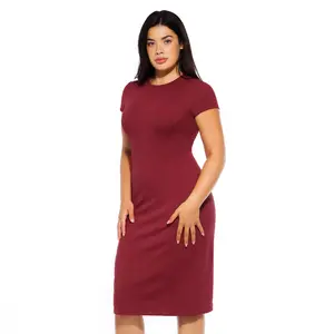 Popilush SculptWear Commuter Fitted Dress - Exquisite Cut with Round Neckline & Built-in Shaping Mesh for Smooth Silhouette Sleeves Elastic