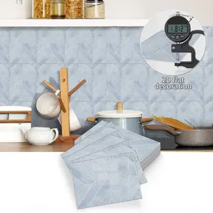 Anti-Splash Wall Tiles Stickers, Herringbone Geometric Design, Strong Adhesive, Easy Removal No Residue, Ideal for Kitchen & Bathrooms