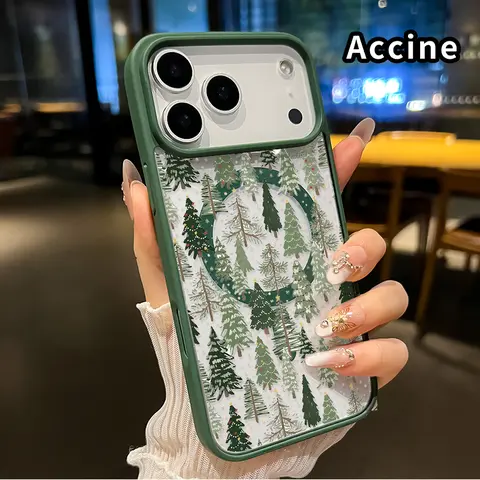 Magnetic Hard Acrylic Transparent Phone Case, Multi-Model Fits iPhone (17 Pro Max/16 Plus/15/14/13/12/11/Air E), Matte TPU Edges, Durable Shockproof Anti-Scratch Protection, Christmas Tree Symphony Pattern, Wireless Friendly Back Cover, Premium Feel
