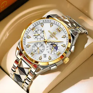 ONTHEEDGE Men's Chronograph Watch, Blue Dial Quartz Watch, Stainless Steel Luxury Dress Watch, Waterproof Luminous Business Watch