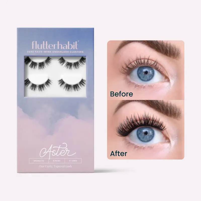 FlutterHabit | Aster - Cluster Lash Extensions | DIY At-Home Lash Extensions, Pre-Mapped, Up to 10 Days of Wear